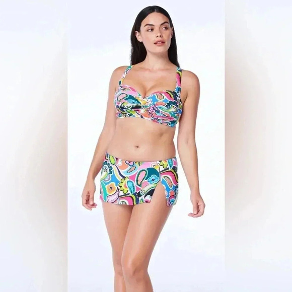 Bleu Rod Beattie Kore Shirred Underwire Bikini Swim Top and Skirted Bottom - Picture 2 of 15